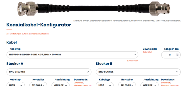 Konfektionierte Koaxialkabel in unserm Koaxialkabel Konfigurator